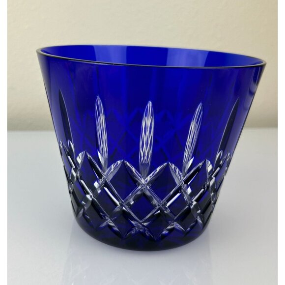 AJKA Arabella Cobalt Blue Cut to Clear Ice Bucket Vase Crystal Hungary Bohemian - Picture 8 of 11